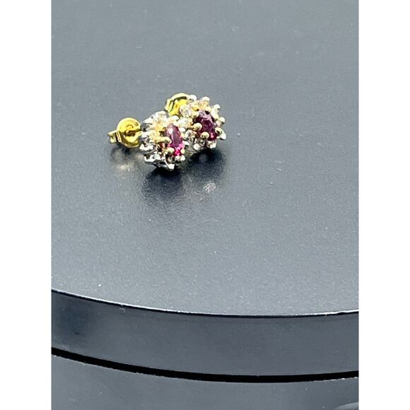 Vintage 14k Two Tone Gold Genuine
Ruby & Diamond Halo Stud Small Earrings - Picture 11 of 16